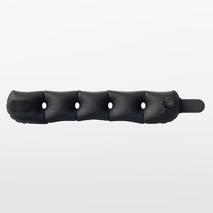 Black inflatable seat cover on a white background