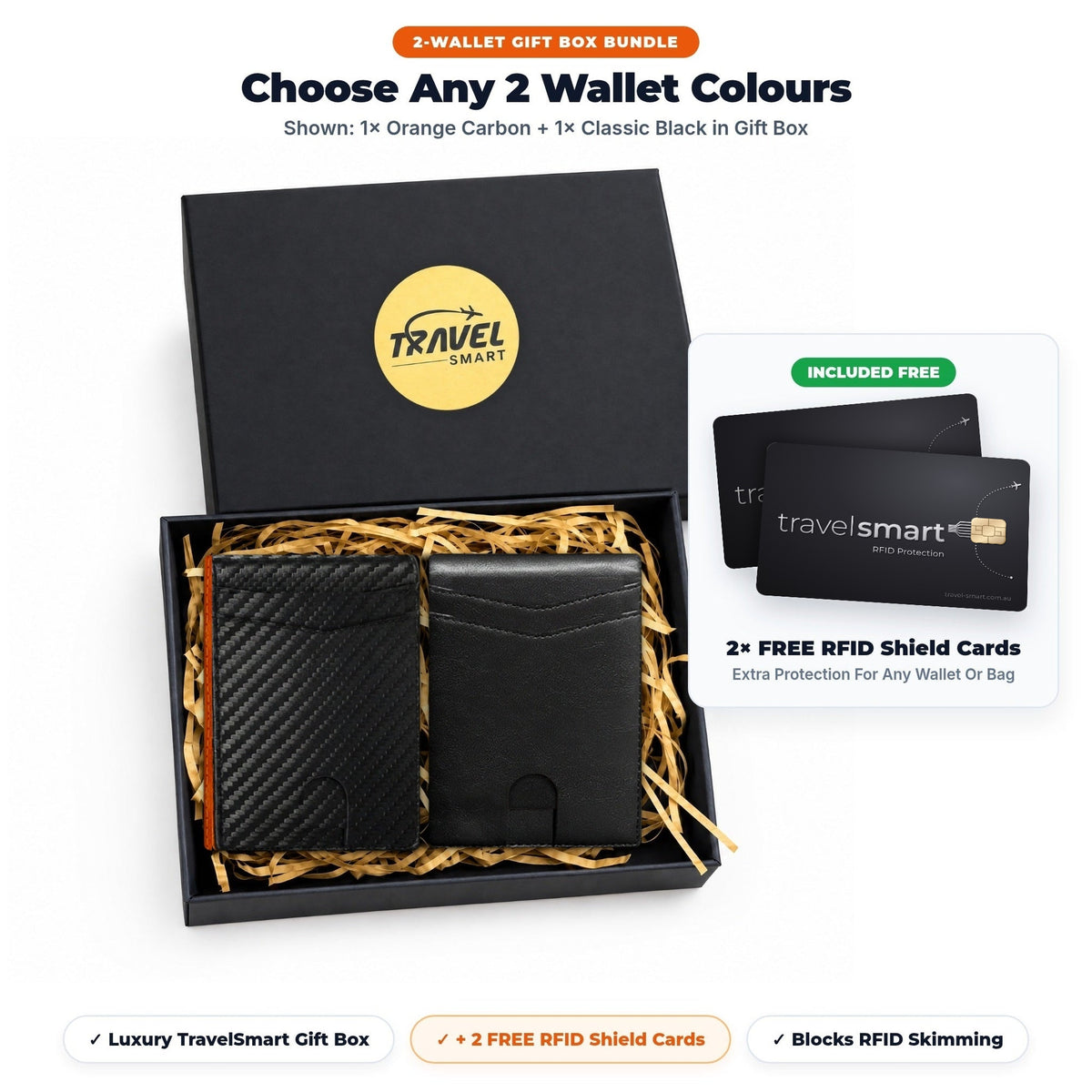 Choose any 2 Slimline wallet colours – gift box with 2 free TravelSmart RFID Shield Cards